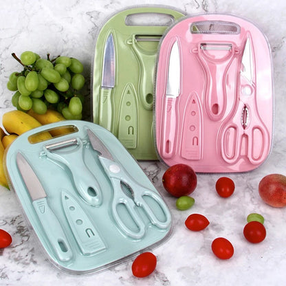 4 PCs Cutting Board With Knife Set(5299)-Pink