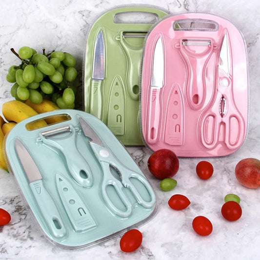 4 PCs Cutting Board With Knife Set(5299)-Pink